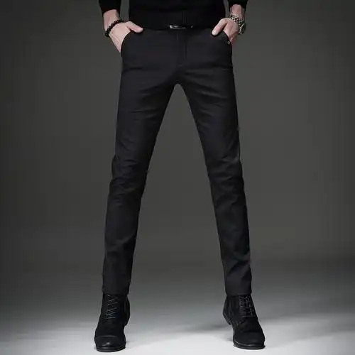 yuansu贵色秋冬加绒加厚商务西裤男黑色休闲裤男修身小脚韩版潮流裤子