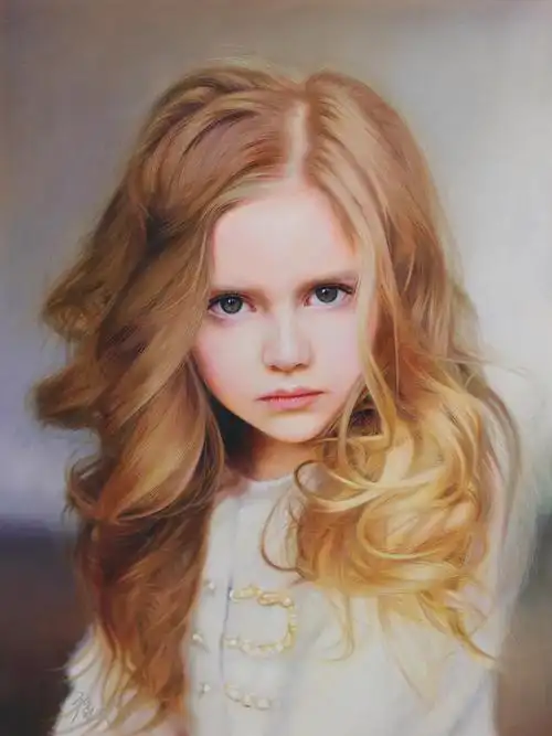 彩铅画金发小女孩