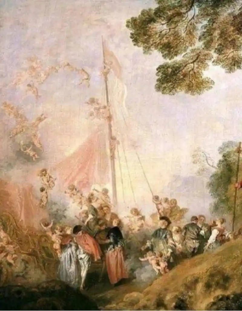 外国美术史-法国-华托 法国-华托|||《舟发西苔岛》:被称为罗可可的