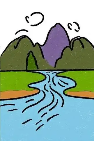 🌊小溪流水简笔画🎨