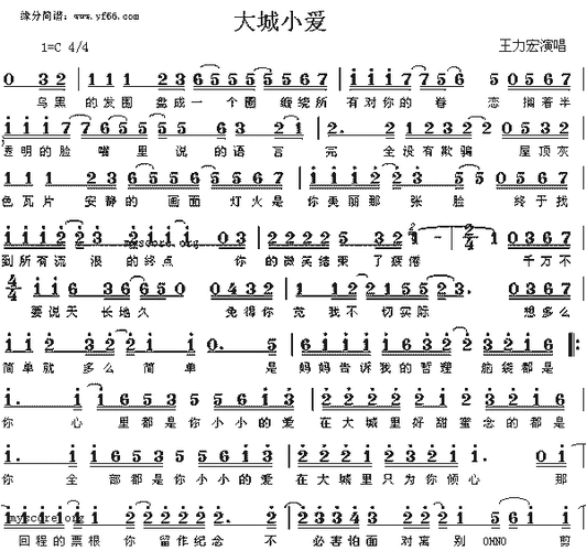 王力宏大城小爱简谱,王力宏大城小爱歌谱,王力宏大城小爱歌词,曲谱