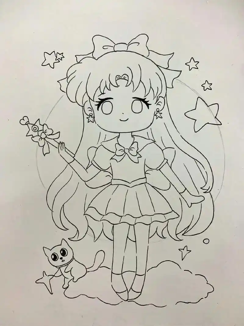 美少女战士绘画过程图.#动漫手绘 #q版人物 #美少女战士 - 抖音