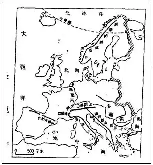 读欧洲西部山脉分布图回答
