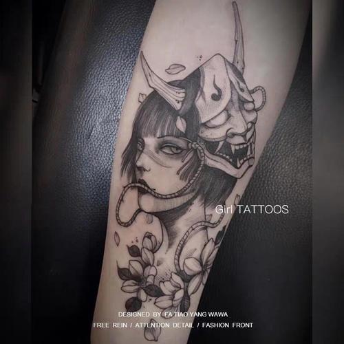 西街girl 暗黑系大图案艺伎日式纹身贴防水 女持久日韩遮盖汗仿真