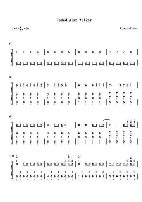 faded纯音乐简谱,高清图,直接输数字也可以