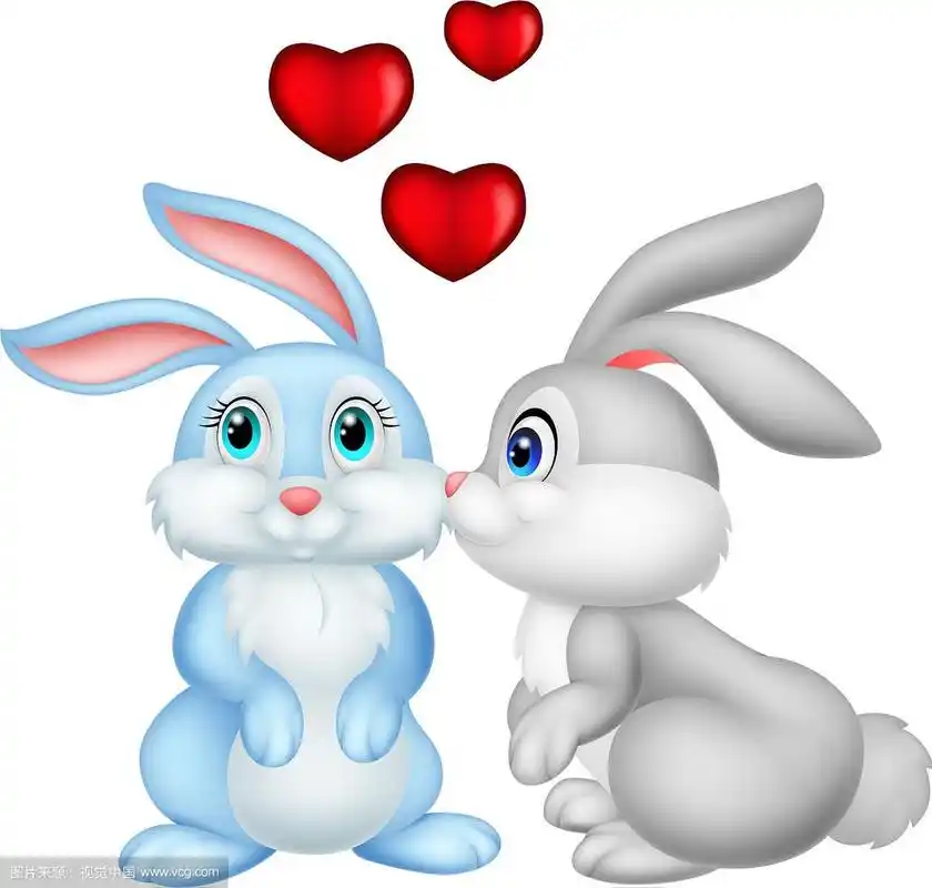 两只可爱的卡通兔子在恋爱