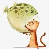 猫咪抱着鱼的头像卡通_微信头像图片大全