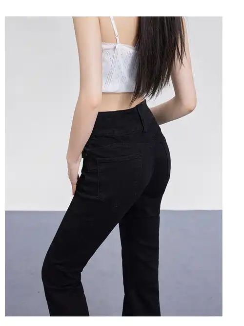 实拍 春季 辣妹低腰喇叭裤拖地裤修身显瘦小个子牛仔裤女 - 17网