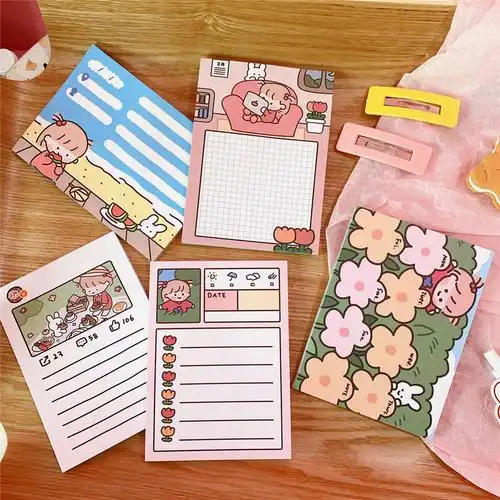 ins兔兔女孩可爱学生便签本学习笔记计划纸方格子便签纸 5款