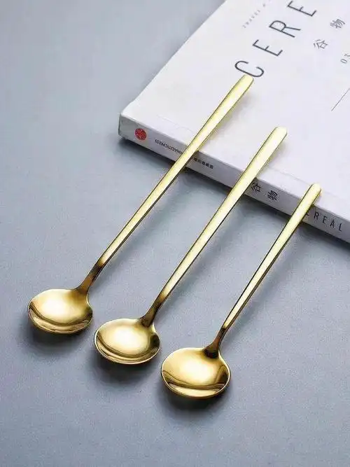 姣渡304钛金不锈钢圆勺咖啡勺子婴儿小圆勺调味搅拌甜品奶茶沙冰调羹