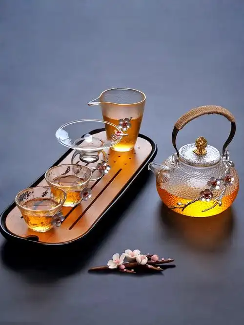 日式梅花整套功夫茶具套装家用耐热玻璃泡茶壶茶杯茶道锤纹烧水壶
