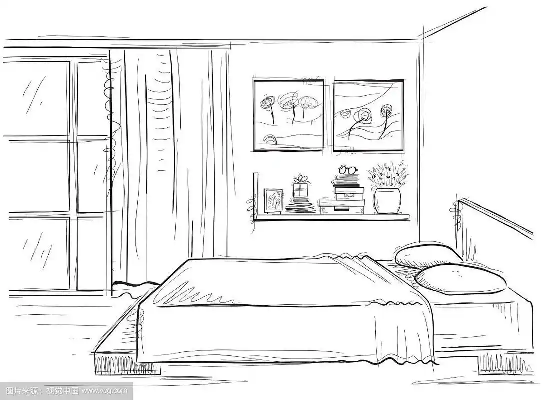 卧室室内手绘现代家居