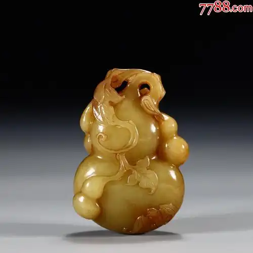 和田玉黄玉福寿双全葫芦把件aa91s90f