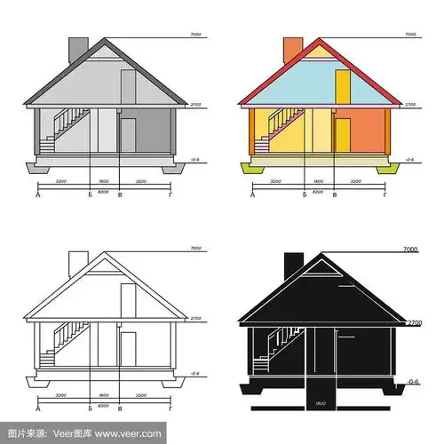 卡通风格的房屋图标技术图纸