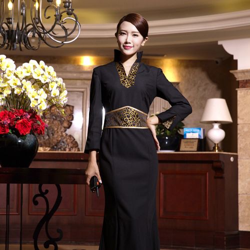 衣研堂会议会所酒店迎宾工作服女长款接待礼仪旗袍中式修身秋冬装