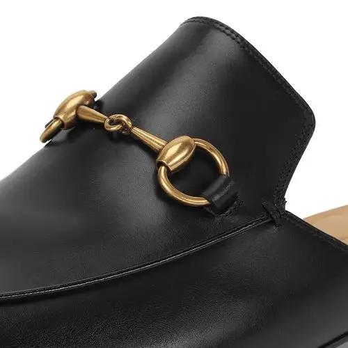 【极速发货】gucci/古驰男士黑色皮革马衔扣拖鞋426219