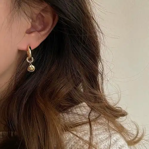 韩系简约设计感笑脸耳圈2021年新款潮小众ins两戴耳环耳扣耳饰