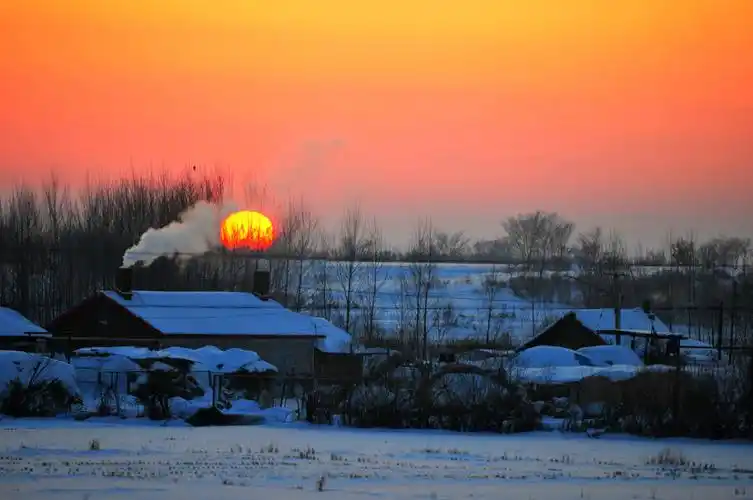 夕阳,炊烟,村庄,瓦房