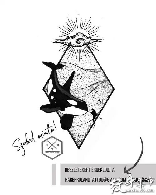 鲸鱼纹身,鲸鱼纹身手稿,鲸鱼纹身手稿图案