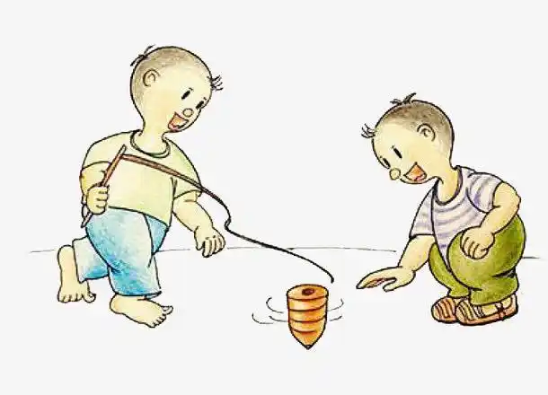 抽着绳子打陀螺的小孩图案