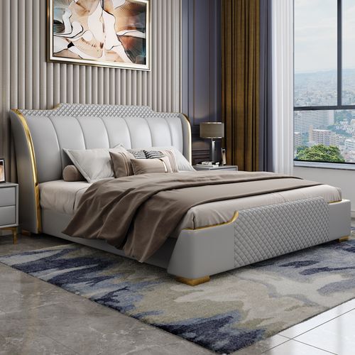 现代简约轻奢风真皮床婚床主卧大床卧室榻榻米高端大气储物软包床