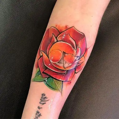 小臂newschool玫瑰小狐狸纹身图案