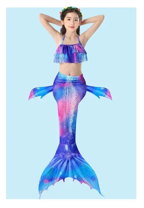 美人鱼尾巴儿童泳衣女童分体比基尼小女孩人鱼公主泳装表演衣服装裙游