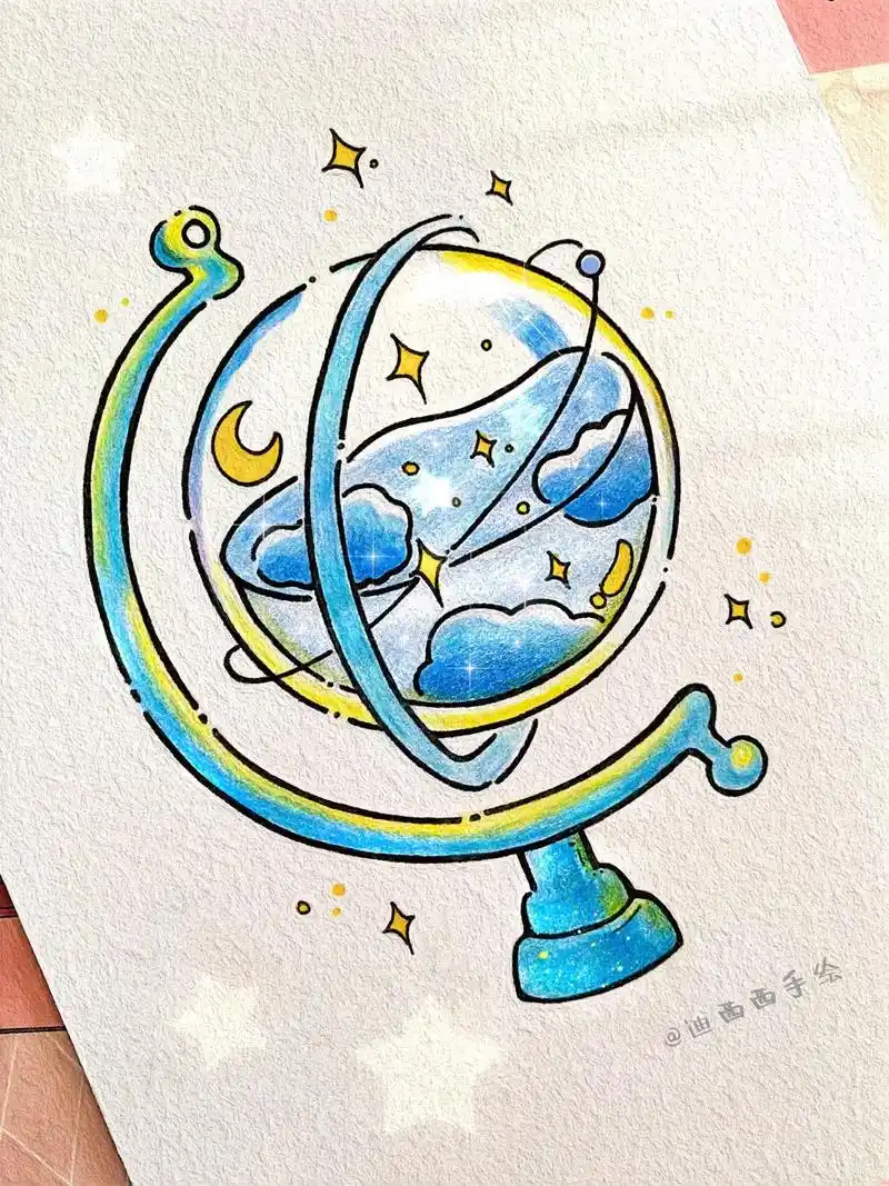 简笔画61插画-地球仪.#手绘 #治愈系 #画画 #简笔画#插 - 抖音