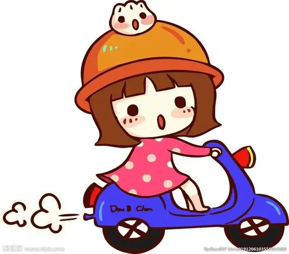 小女孩卡通骑摩托车矢量图片