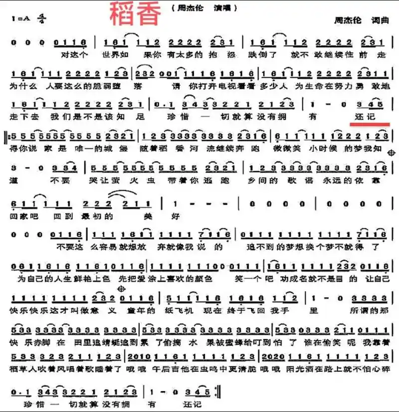 稻香#简谱#a调#周杰伦#经典 整理了3份, 第1份,大家 - 抖音