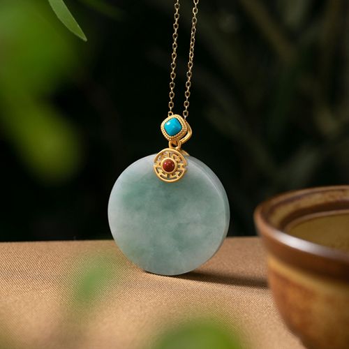 s925纯银镀金翡翠复古简约轻奢女士项链吊坠挂坠