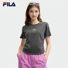 fila斐乐女子短袖t恤2024夏新款收腰微褶小花刺绣t恤