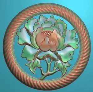 1135圆形镂空简单牡丹花浮雕精雕jdp灰度bmp格式木雕石雕图