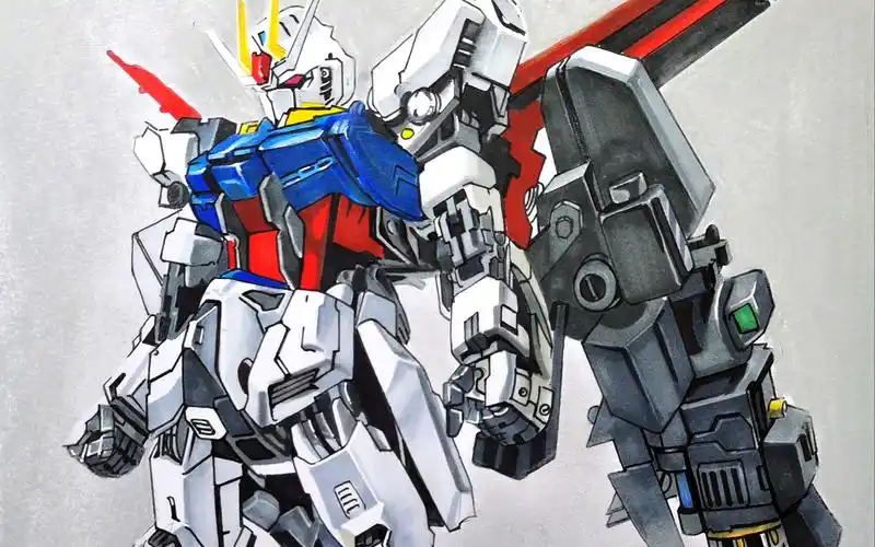 机动战士强袭高达改装版,作死爆肝6小时马克笔手绘【合吾画舍视频教学