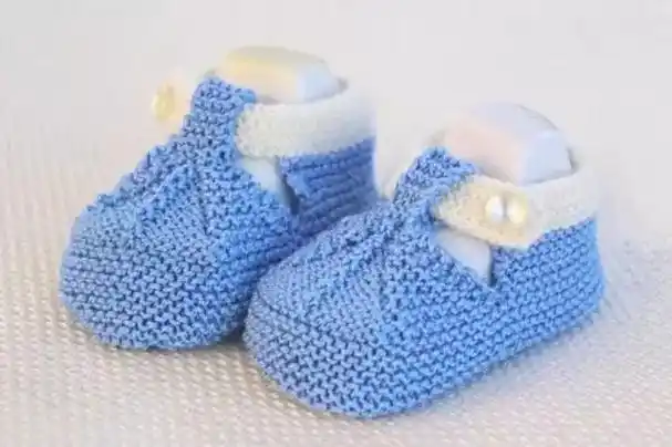 棒针编织蓝色毛线鞋非常漂亮百看不厌