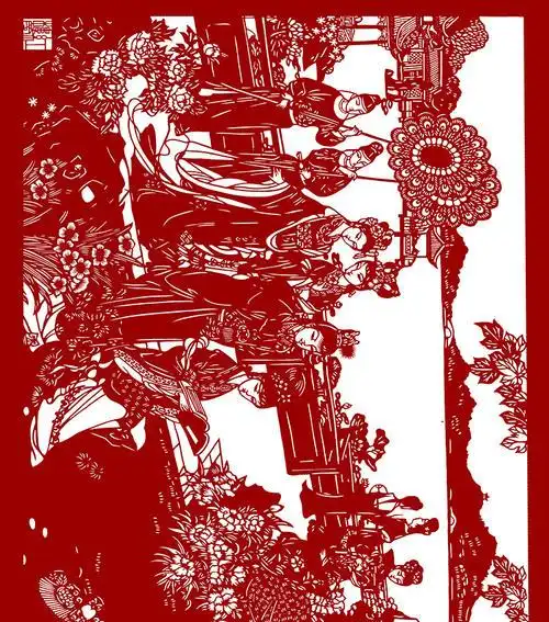 jp25红楼梦人物剪纸底稿图样大幅刻纸图案大观园仕女图黑白打印稿