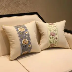 新中式抱枕刺绣花靠垫沙发靠枕床头靠包古典中国风大号棉腰枕含芯