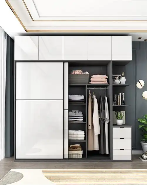 亮光推拉门衣柜家用卧室现代简约小户型柜子高光门移门北欧大衣橱简单