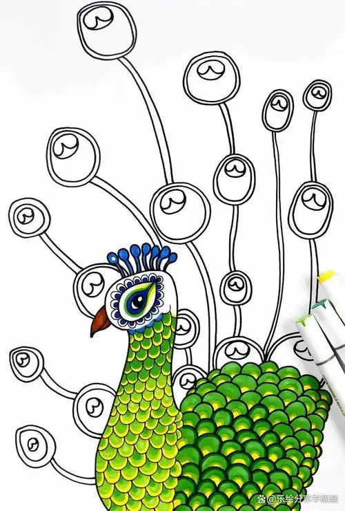 儿童画教程|动物世界儿童美术教案——美丽的绿孔雀