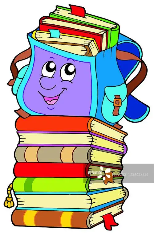 可爱的书包放在一堆书上