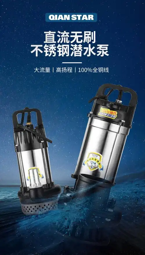 无刷直流潜水泵高扬程48v60v72v伏通用电瓶车抽水泵抽水机 大2寸款48