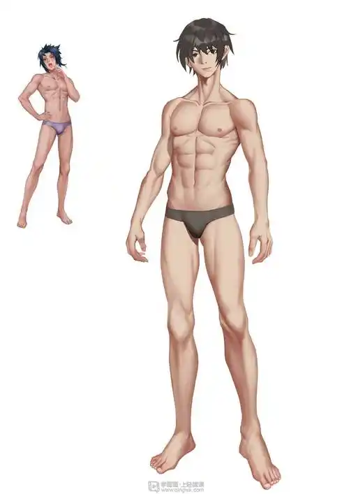 日系厚涂男性角色人体细化