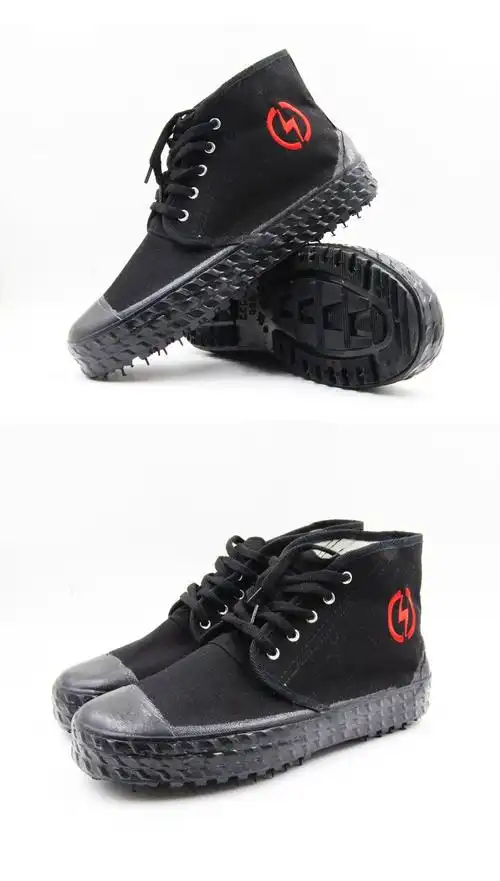 绝缘鞋电工鞋男10kv高帮黄球胶鞋解放帆布夏季时尚劳保鞋黑色新款 金