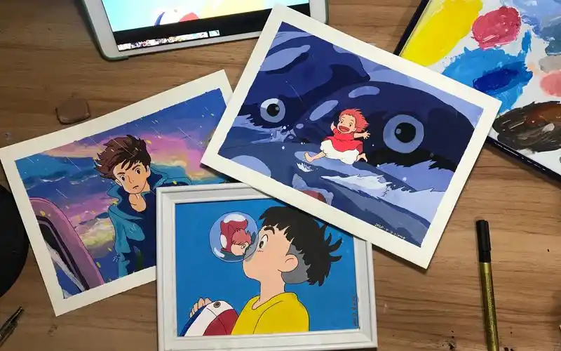 "宗介和波妞"水粉详细过程.