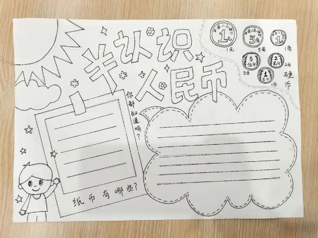 手抄报——认识人民币 简单又好画的手抄报来啦,一起画起来吧96
