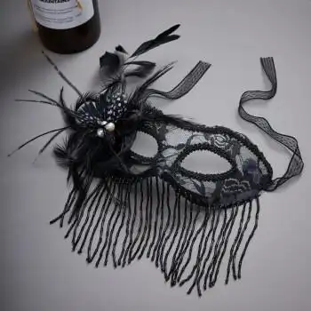 澜郜狐狸面具 半脸性感眼罩万圣诞节黑色蕾丝狐狸派对面具夸张舞会