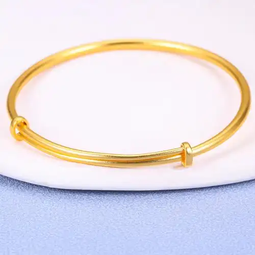 新金珠宝黄金手镯足金999光面推拉可调节金镯子女款母亲节520礼物1042