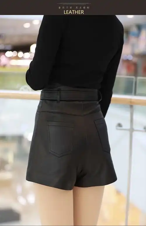 短裤女冬款绵羊皮皮裤加厚打底高臀显瘦秋冬外穿绵羊皮裤子黑色9046s