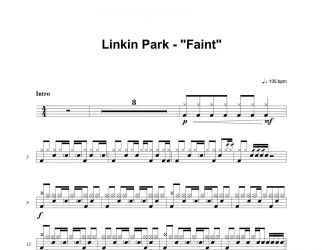 linkin park-faint架子鼓谱爵士鼓曲谱 老虎不说谎制谱