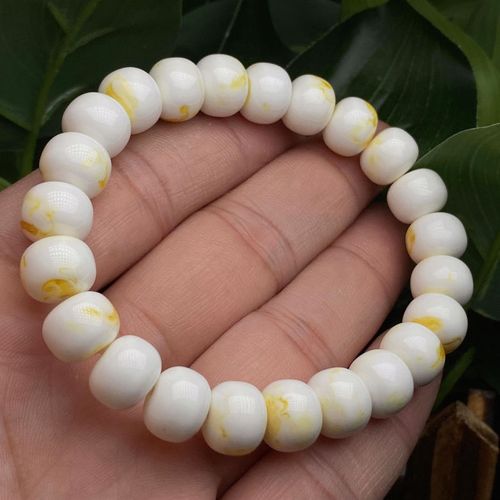 琥珀蜜蜡瓷白金瓷白手串圆珠老型精工溶洞妖孽骨瓷白手链蜜蜡手串